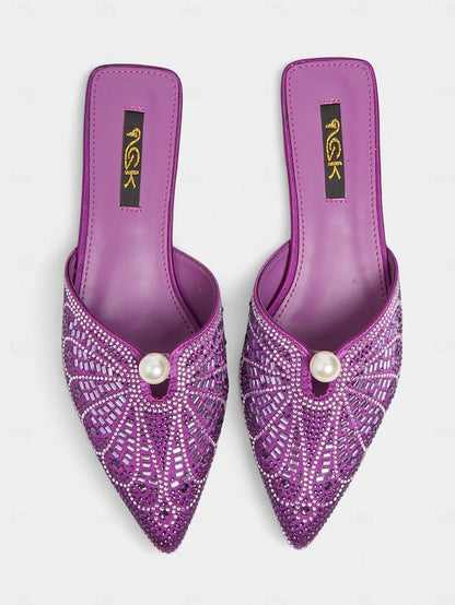 Gold with Glamorous Detail Mules Pearl Women's - Rhinestone FashionChic