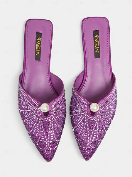 Gold with Glamorous Detail Mules Pearl Women's - Rhinestone FashionChic