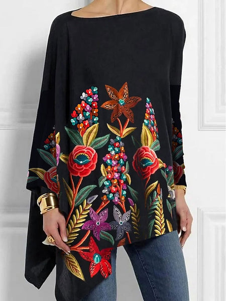 Women's T-Shirt  Long Sleeve Tunic Tops Floral Fashion Off FashionChic