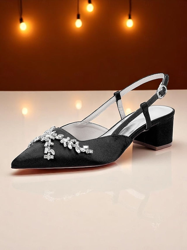 Slingback Heels Satin Black Women's FashionChic