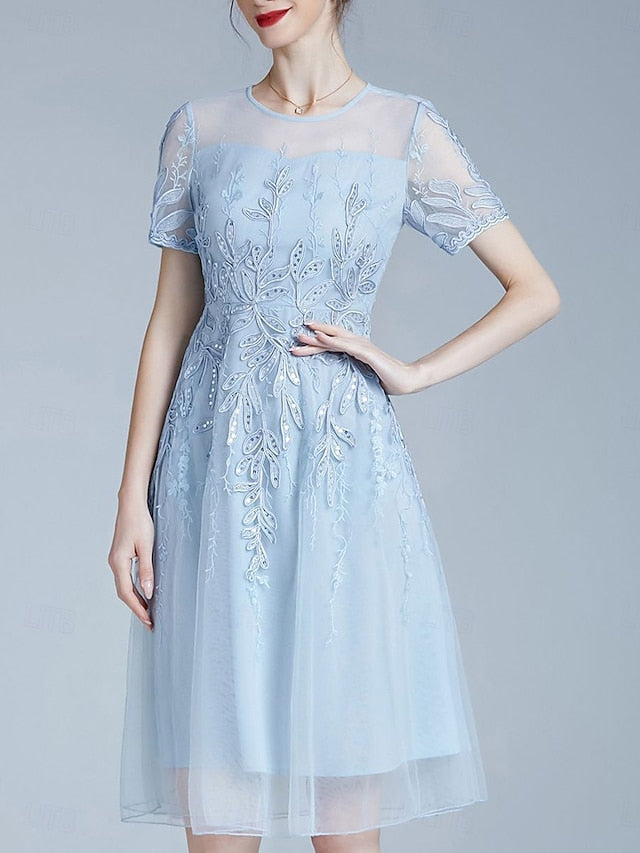 the Knee Bride Mother Dress of Crew A-Line Neck Elegant FashionChic