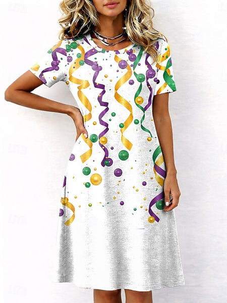 Carnival Mardi Gras Women's Midi Dress T Shirt Dress Tee FashionChic