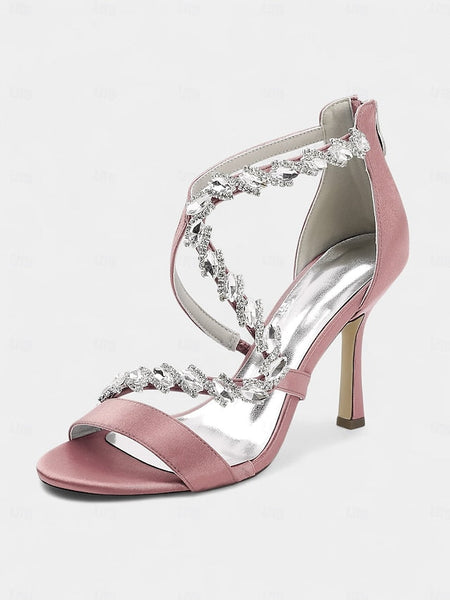 Women's Heel Sandals High White - Strappy Rhinestone FashionChic