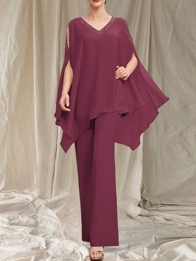 Neck the Guest Bride of V Wedding Pantsuit Dress Mother Elegant FashionChic
