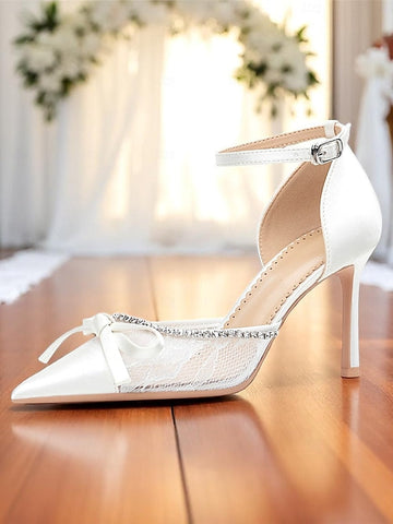 High Satin Heels Lace Women's White FashionChic