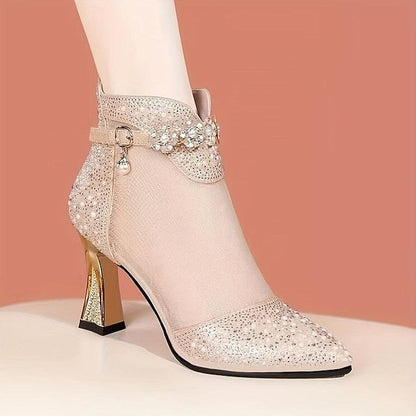 Rhinestone with Mesh Women's – Golden Heels Ankle Boots FashionChic