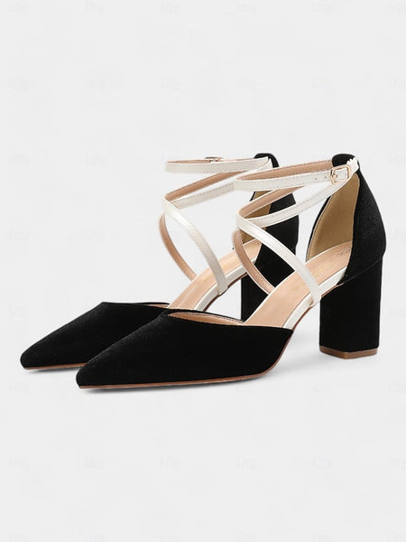 Chic - Heels Strap Two-Tone Ankle Suede Women's Elegant FashionChic
