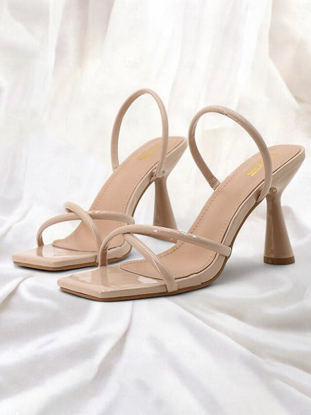 Design Square Toe – Sandals Strappy with Beige Heeled FashionChic