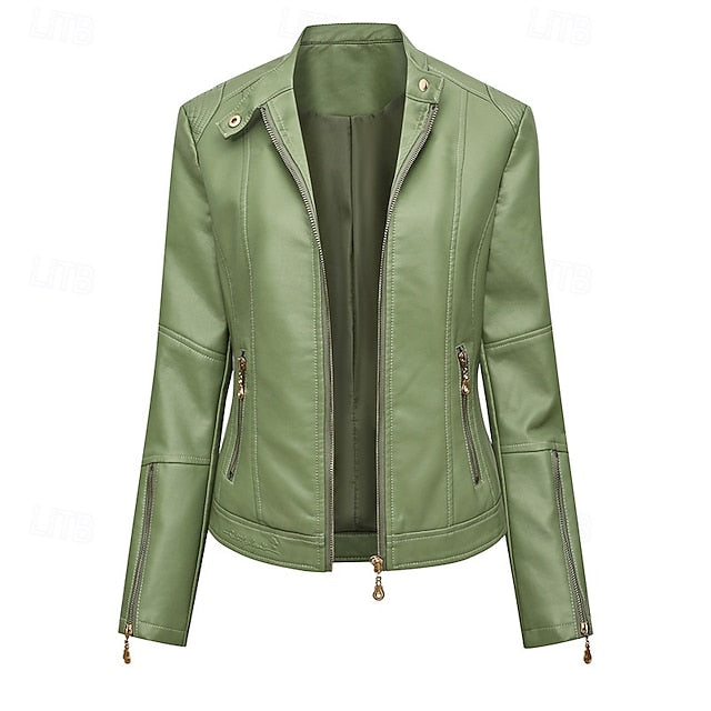 Pocket Jacket Zipper Comfortable Faux Leather Women's FashionChic