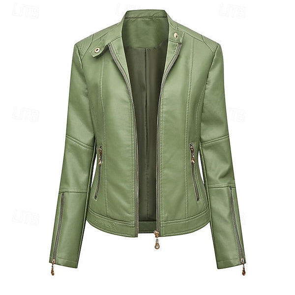 Pocket Jacket Zipper Comfortable Faux Leather Women's FashionChic