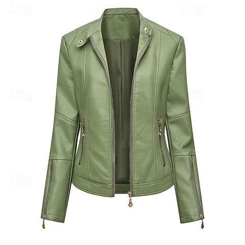 Pocket Jacket Zipper Comfortable Faux Leather Women's FashionChic