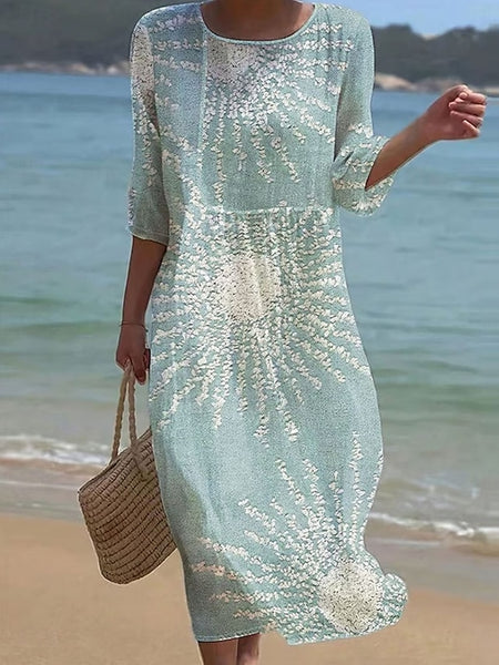Women's Maxi Dress Kaftan 3/4 Length Sleeve Crew Neck