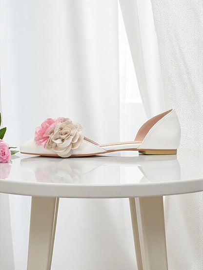 White Flats and Women's Beige Flower Wedding with Pink FashionChic