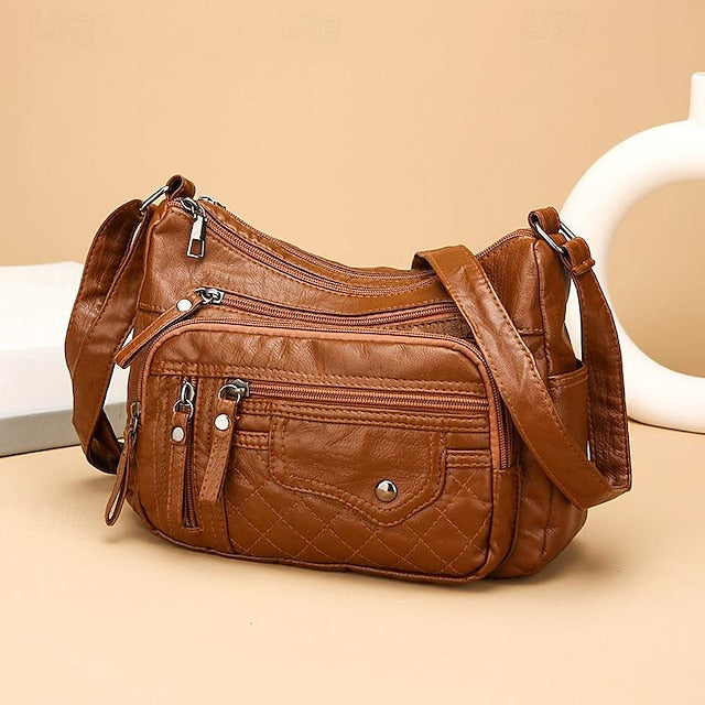 Leather Multiple Women's with Bag Quilted Crossbody Faux FashionChic