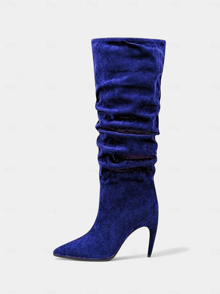 Knee Green Boots Slouch High Women's - Velvet Toe Pointed FashionChic
