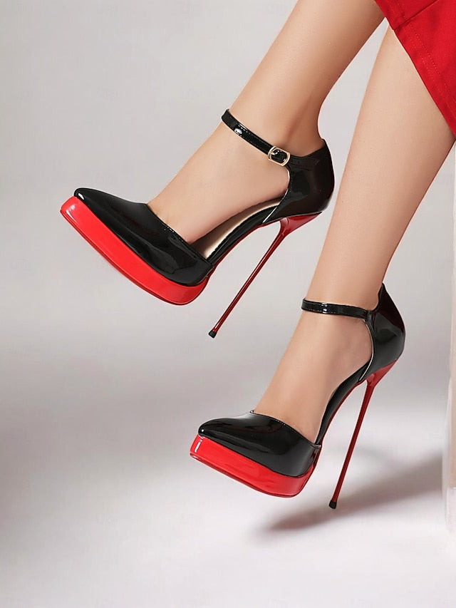 Leather Patent Black Platform Red Women's Stiletto and FashionChic