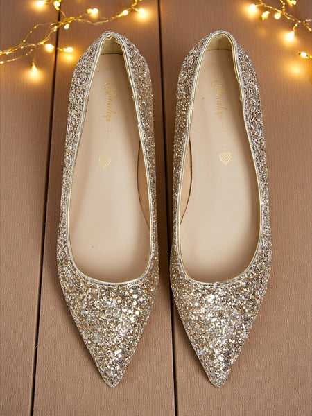 Pumps Glitter Low Toe Pointed Heel Women's Sparkly - FashionChic