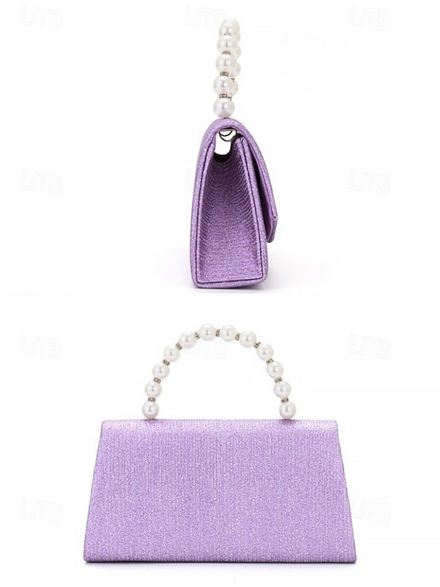 Women's Glitter Bag Clutch Handle with Pearl Purple – FashionChic