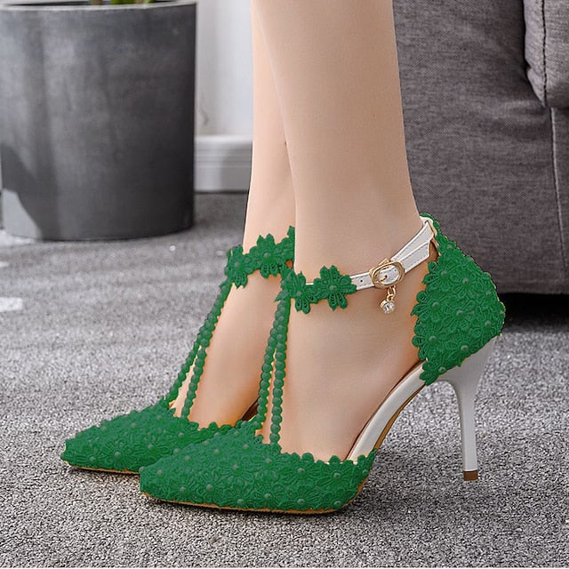 Wedding Shoes Heel Pointed High Women's Lace Bridal FashionChic