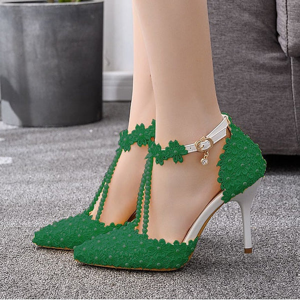Wedding Bridal Heel Pointed Shoes Women's Lace High FashionChic