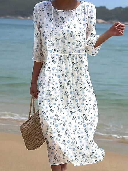 Women's Maxi Dress Kaftan 3/4 Length Sleeve Crew Neck