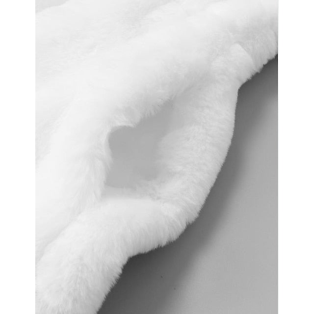 Fur Women's Faux Black Sherpa Long Jacket White Coat FashionChic