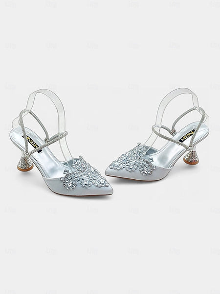 Rhinestone Gold Toe Pointed Embellished Satin Women's FashionChic