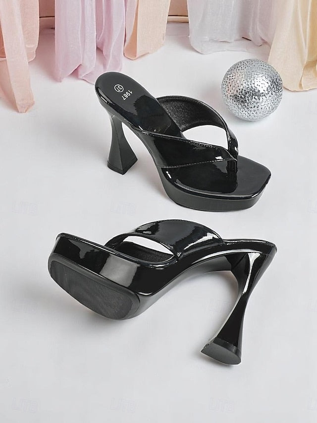 Block Iridescent Pink Open-Toe Chunky Heels with Women's FashionChic