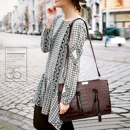 Black Crocodile Women's Leather Pattern Handbag with Patent FashionChic