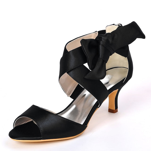 Heel Women's Bowknot Shoes Open Wedding Bridal Kitten FashionChic
