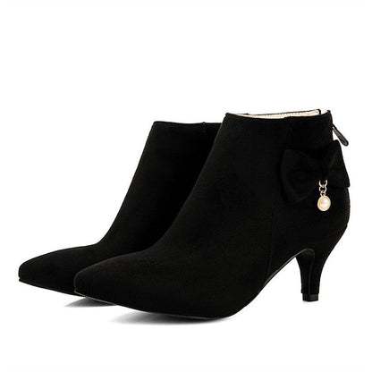 Pink Boots Women's Bow Pearl Charm Suede with and Ankle FashionChic