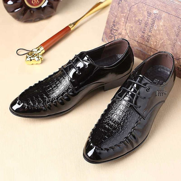 Shoes Dress Black Crocodile Faux Patent Leather - Men's FashionChic