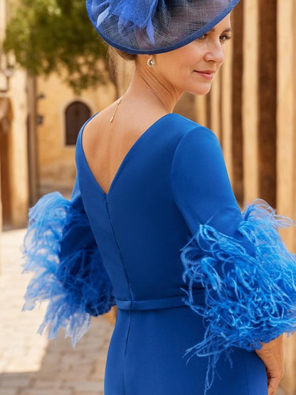 Mother Elegant the Dress V Sheath Guest of Neck Wedding Bride FashionChic