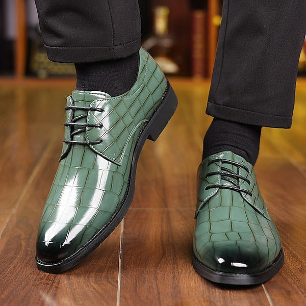 Print Men's Oxford Leather Shoes Faux Crocodile Green – FashionChic