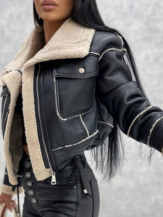 Warm Pocket Women's Leather Buttons Jacket Faux Comfortable FashionChic