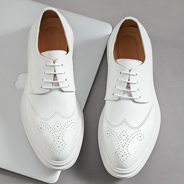 with Faux Perforated Shoes Men's Oxford White Leather FashionChic