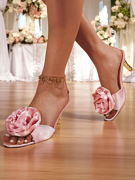 and Accents Heels Open-Toe Satin Women's Wedding Gold with FashionChic