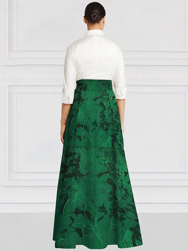 of Elegant Vintage Bride Mother the Shirt Collar Dress A-Line FashionChic