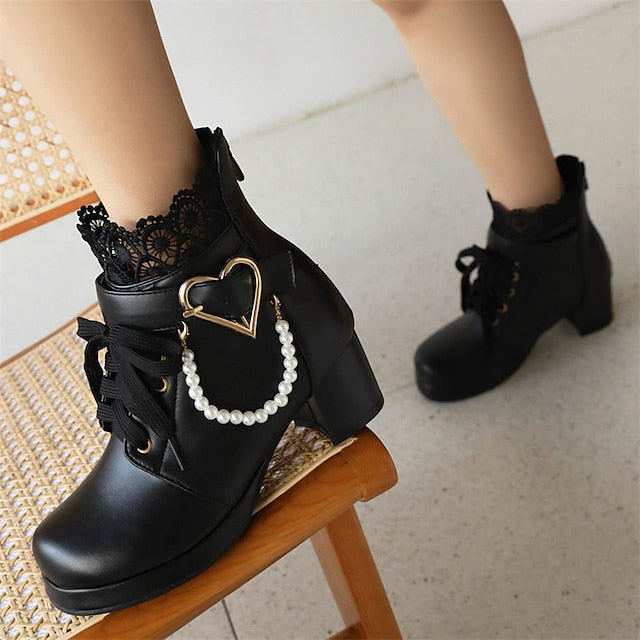 Ankle Women's – Wedding Bridal Lace-Up White Boots Shoes FashionChic