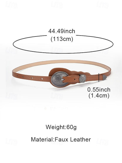 Faux Western Belt Vintage Waist Carved Women's Leather with FashionChic