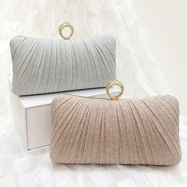 Evening Bag Ring with Elegant Rhinestone Glitter Clutch Gold FashionChic