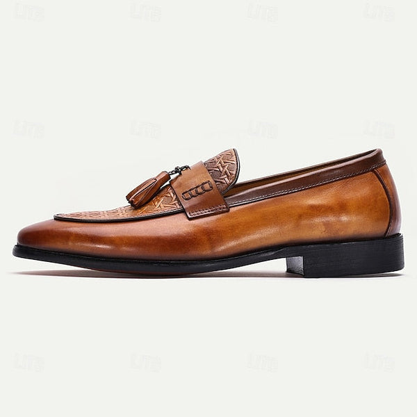– Leather Tan Vintage Men's Loafers Dress Tassel Slip-On FashionChic
