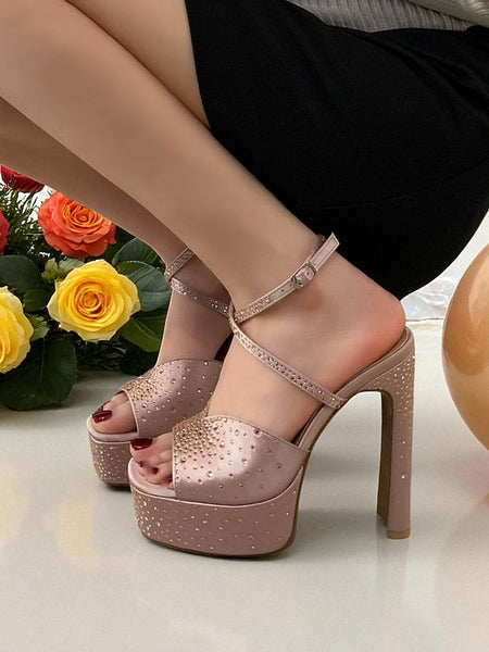 Heel Peep Women's Rhinestone Sandals with Toe Platform High FashionChic