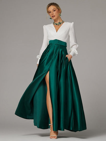 Gown Split Floor Evening Formal High Dress Wedding Guest A-Line FashionChic