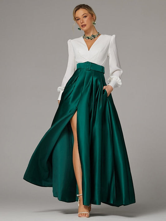 Gown Split Floor Evening Formal High Dress Wedding Guest A-Line FashionChic