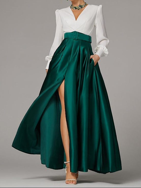 Wedding Guest Evening High Split Floor A-Line Formal Gown Dress FashionChic