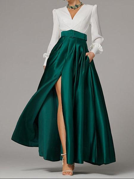 Wedding Guest Evening High Split Floor A-Line Formal Gown Dress FashionChic