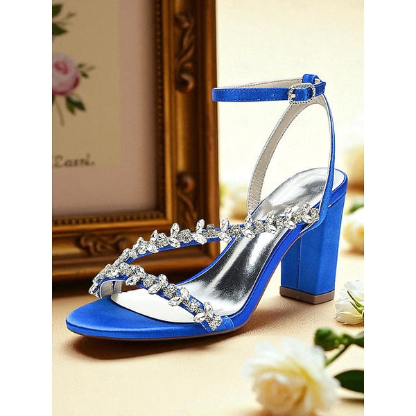 White Women's with Straps Sandals Rhinestone - Block Heel FashionChic