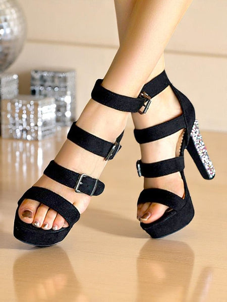 Platform Suede Women's with Glitter Heel High Brown Sandals FashionChic