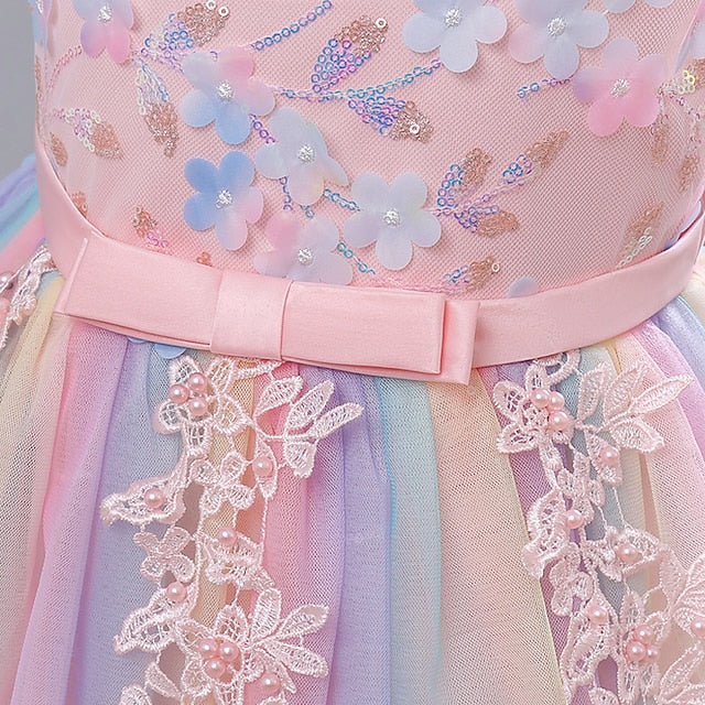 Color Dress Girl Girls' Solid Flower Party Kids FashionChic